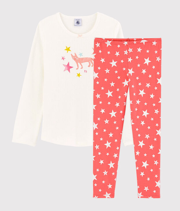 Pijama de estrellas de ni&ntilde;a de algod&oacute;n blanco/naranja