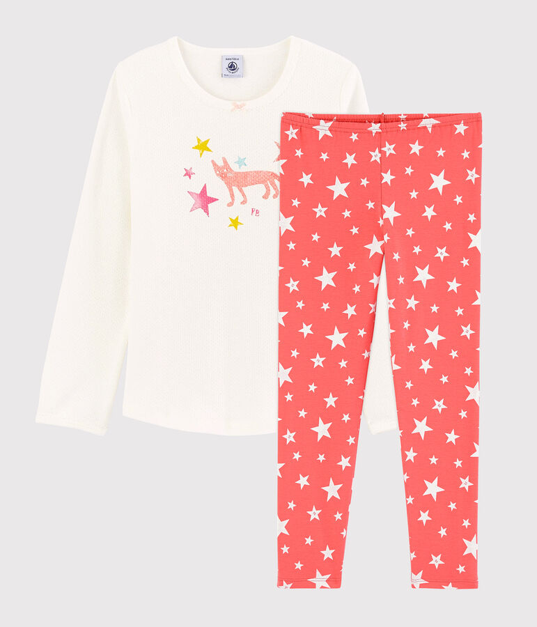 Pijama de estrellas de ni&ntilde;a de algod&oacute;n blanco/naranja