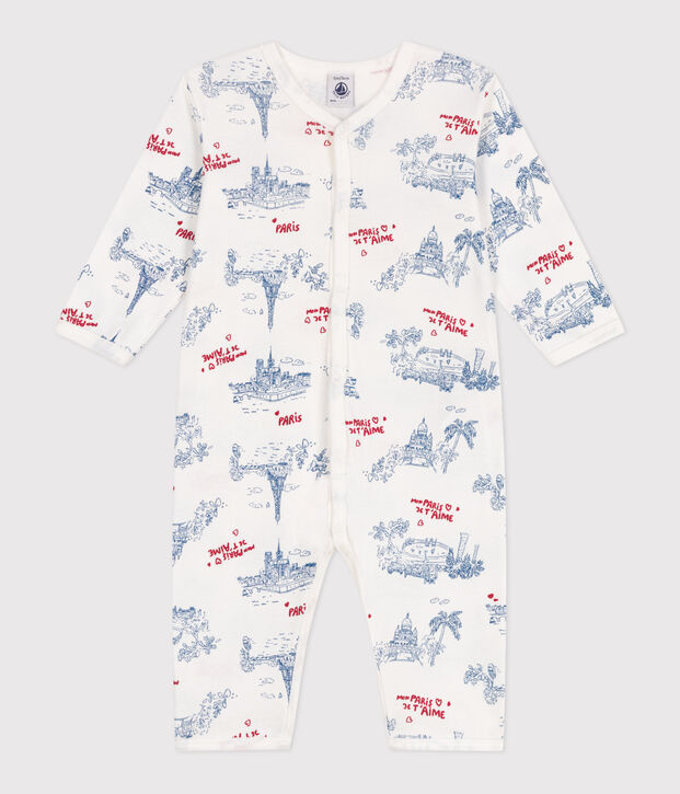 Pijama de algod&oacute;n sin pies con estampados de Par&iacute;s para beb&eacute; blanco/multicolor