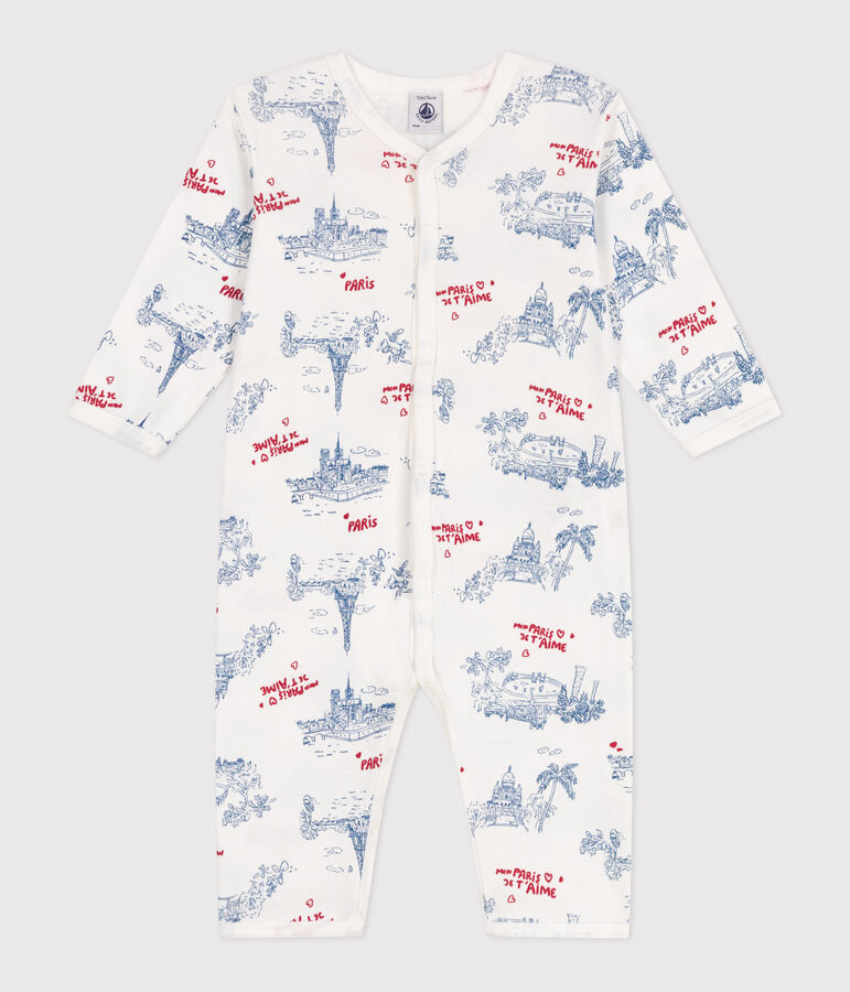 Pijama de algod&oacute;n sin pies con estampados de Par&iacute;s para beb&eacute; blanco/multicolor