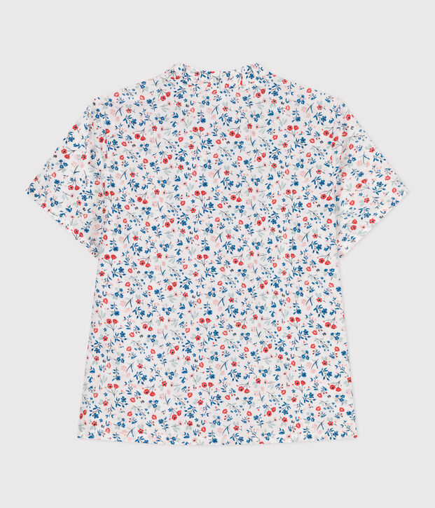 Blusa infantil de manga corta de algod&oacute;n con flores blanco/multicolor