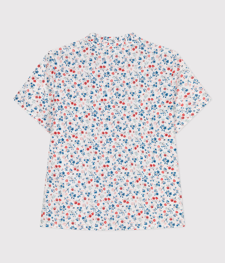 Blusa infantil de manga corta de algod&oacute;n con flores blanco/multicolor