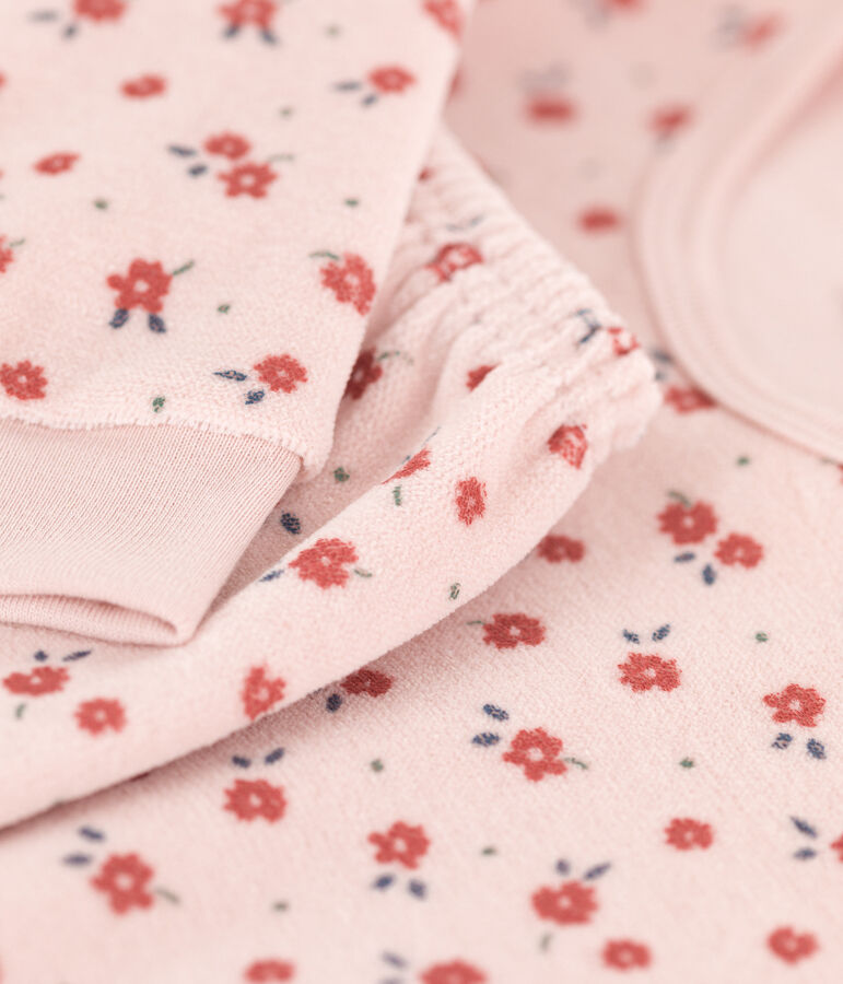 Pijama de terciopelo con flor para ni&ntilde;a rosa SALINE/blanco MULTICO