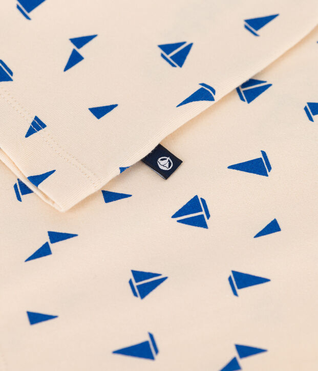 Camiseta infantil de manga corta de algod&oacute;n con estampado crudo/azul