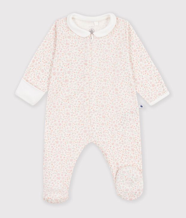 Pijama de algod&oacute;n con estampado de flores para beb&eacute; blanco/multicolor
