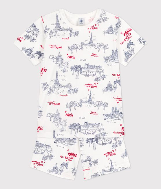 Pijama corto de algodón para niño/niña blanco MARSHMALLOW/blanco MULTICO