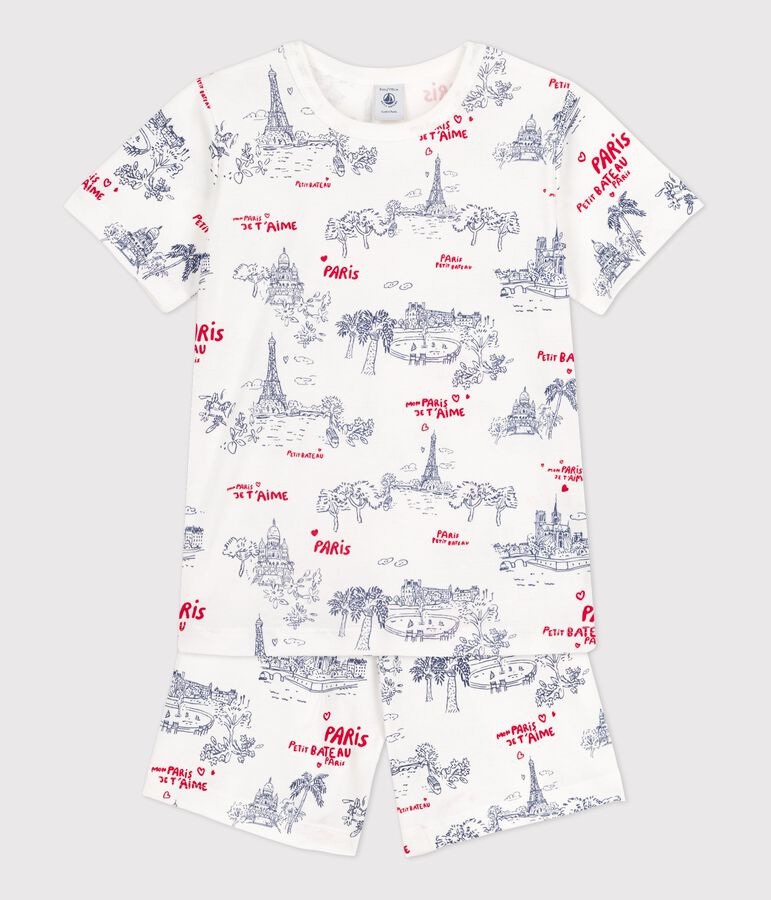 Pijama corto de algod&oacute;n para ni&ntilde;o/ni&ntilde;a blanco/multicolor