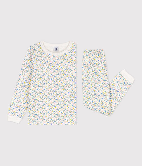 Pijama de túbico con flores para niña blanco MARSHMALLOW/blanco MULTICO