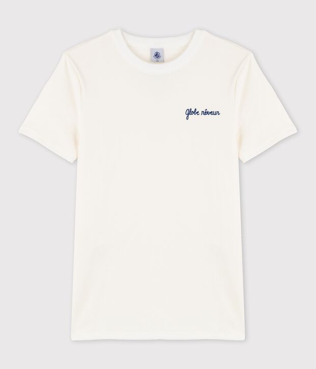Camiseta para mujer de cuello redondo serigrafiada en algod&oacute;n blanco