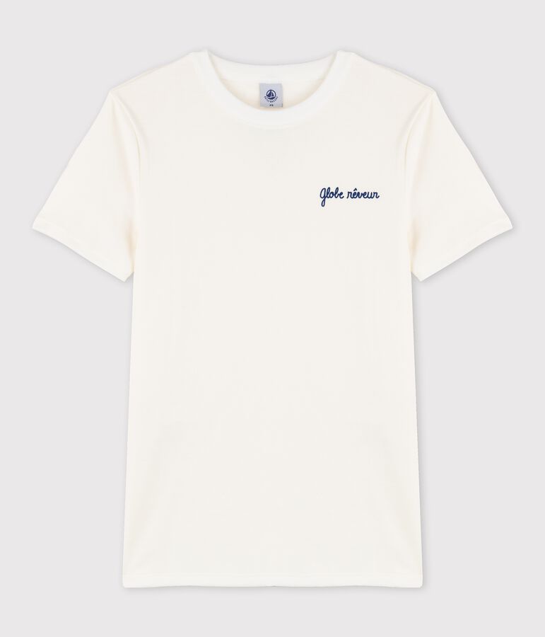 Camiseta para mujer de cuello redondo serigrafiada en algod&oacute;n blanco MARSHMALLOW