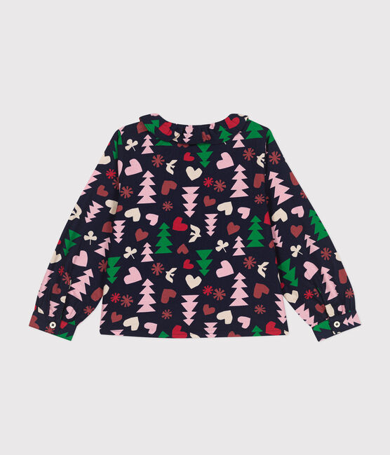 Blusa de manga larga de franela para niña azul SMOKING/blanco MULTICO