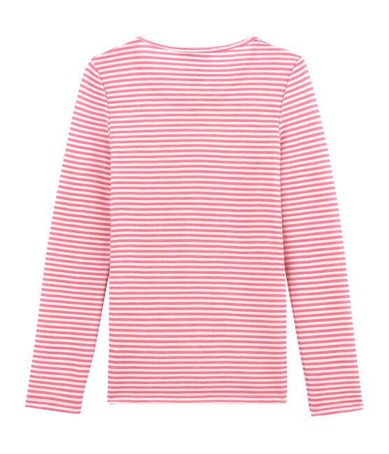 Camiseta de manga larga de algodón y lana para mujer rosa CHEEK/blanco MARSHMALLOW