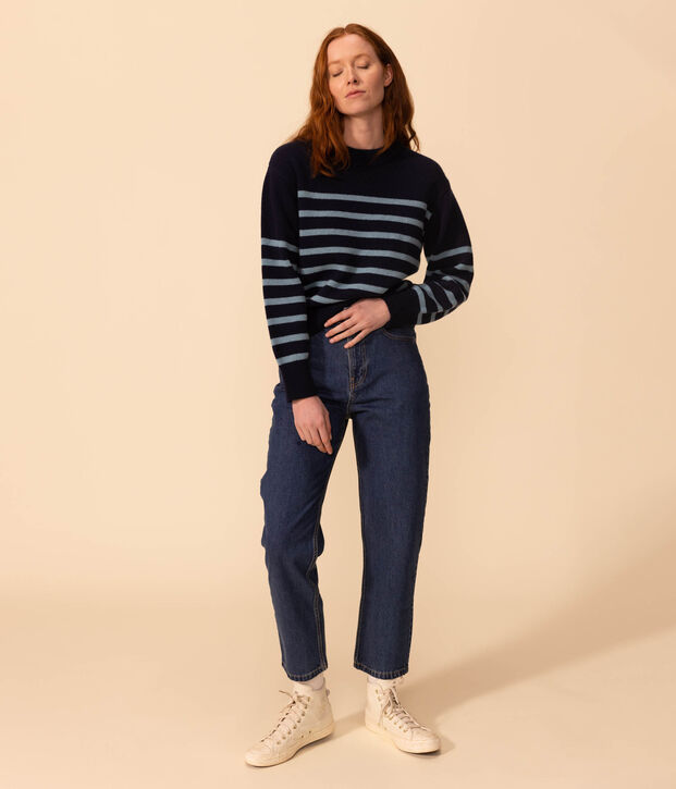 Jersey marinero de lana para mujer azul/azul