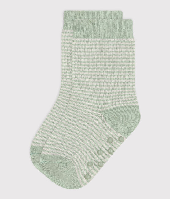 Calcetines antideslizantes de algodón para bebé verde HERBIER/ MARSHMALLOW