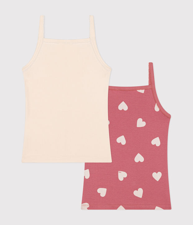 Juego de 2 camisetas infantiles de tirantes finos de algod&oacute;n con coraz&oacute;n multicolor