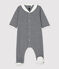 Pijama enterizo de rayas con cuello de marinero de bebé de algodón ecológico azul SMOKING/blanco MARSHMALLOW