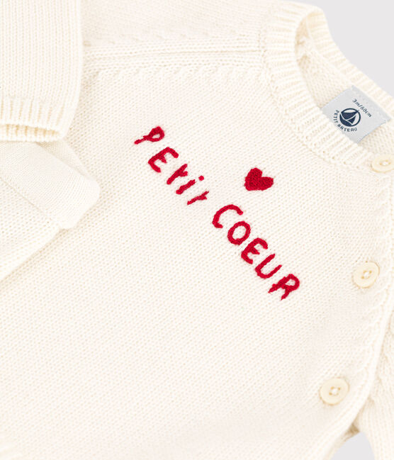 Conjunto de 2 prendas de punto tricotado de lana y algodón para bebé blanco MARSHMALLOW