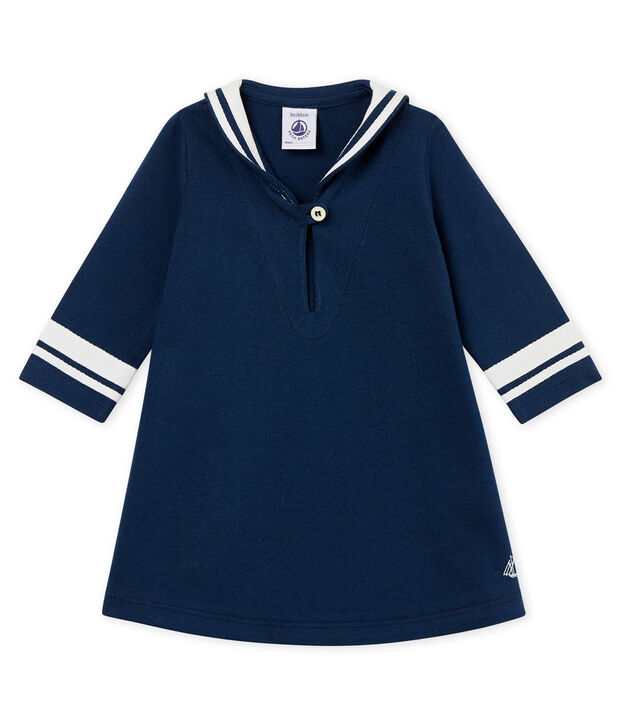 Vestido manga larga con cuello de guerrera para beb&eacute; ni&ntilde;a azul