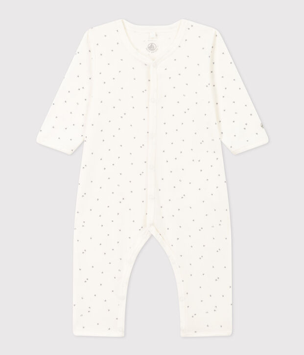 Pijama sin pies de algod&oacute;n con estrellas para beb&eacute; blanco/gris