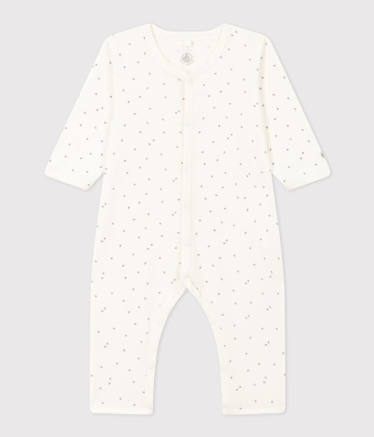 Pijama sin pies de algod&oacute;n con estrellas para beb&eacute; blanco/gris