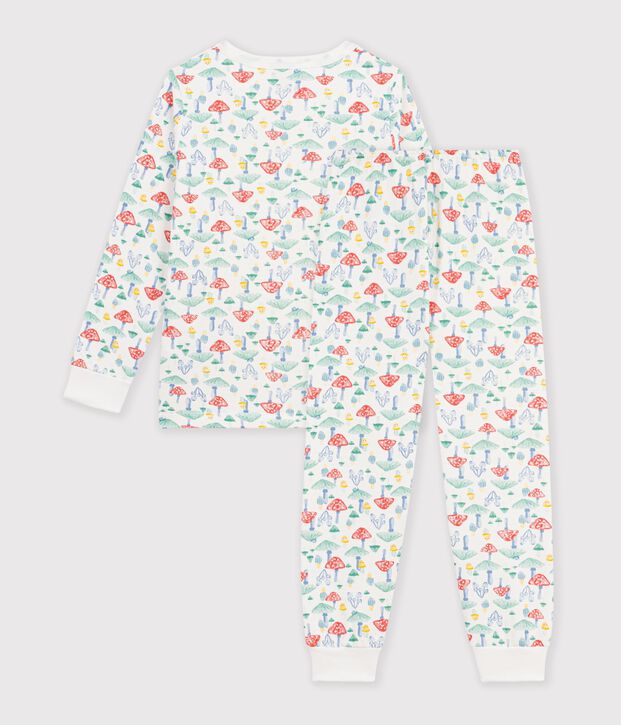 Pijama infantil de mulet&oacute;n con estampado de setas blanco/multicolor