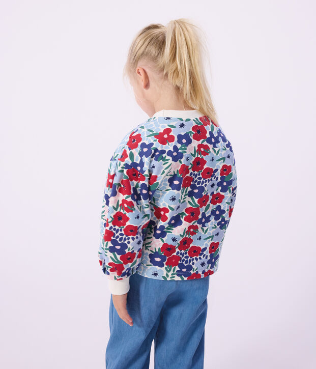 Sudadera infantil de algod&oacute;n con estampado de flores blanco/multicolor