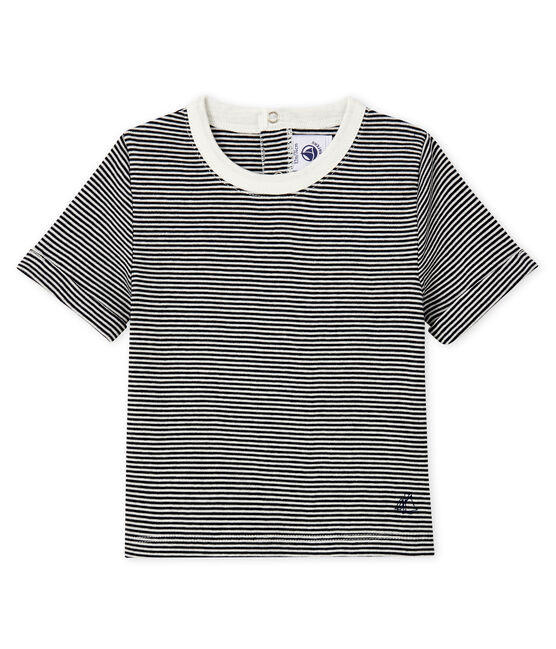 Camiseta para bebé niño mil rayas azul SMOKING/blanco MARSHMALLOW