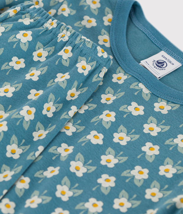 Pijama de algod&oacute;n ajustado para ni&ntilde;a azul/multicolor