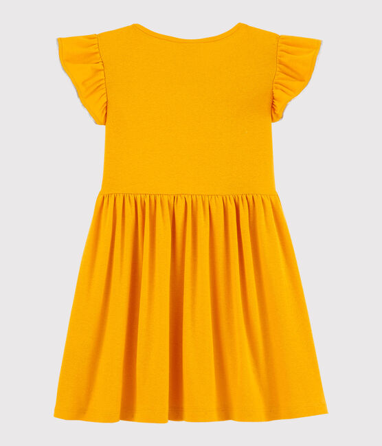 Vestido de manga corta de algodón y lino de niña amarillo TEHONI