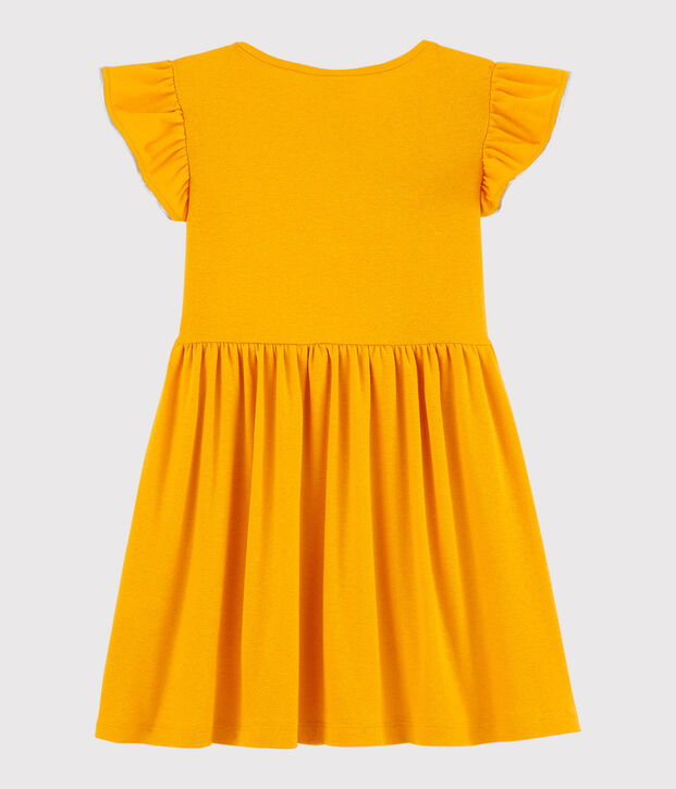 Vestido de manga corta de algod&oacute;n y lino de ni&ntilde;a amarillo