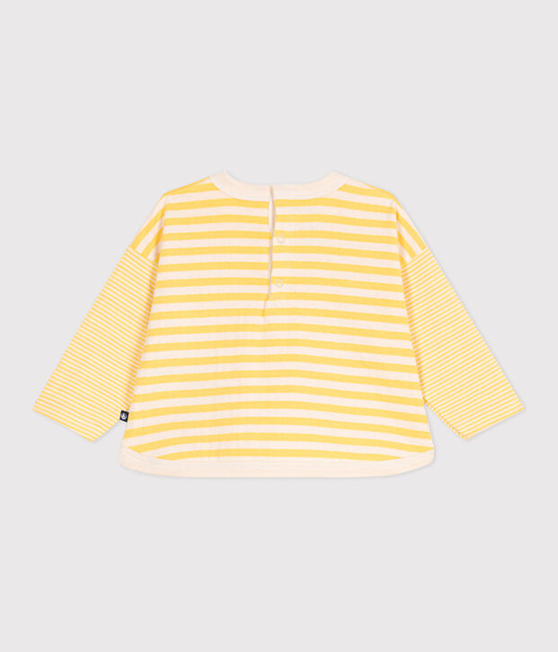 Camiseta de manga larga de algod&oacute;n a rayas para beb&eacute; amarillo/crudo