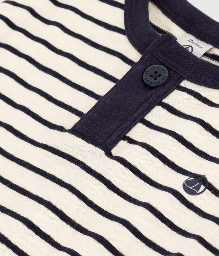 Camiseta de manga corta de punto flameado para beb&eacute; crudo/azul