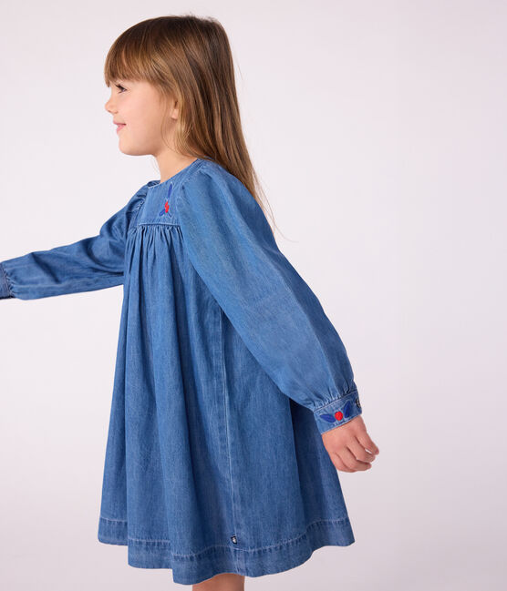 Vestido infantil de manga larga de tejido denim azul DENIM CLAIR