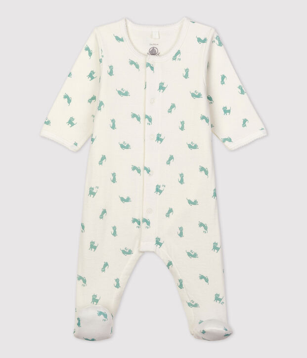 Bodyjama de algod&oacute;n org&aacute;nico de beb&eacute; blanco/verde