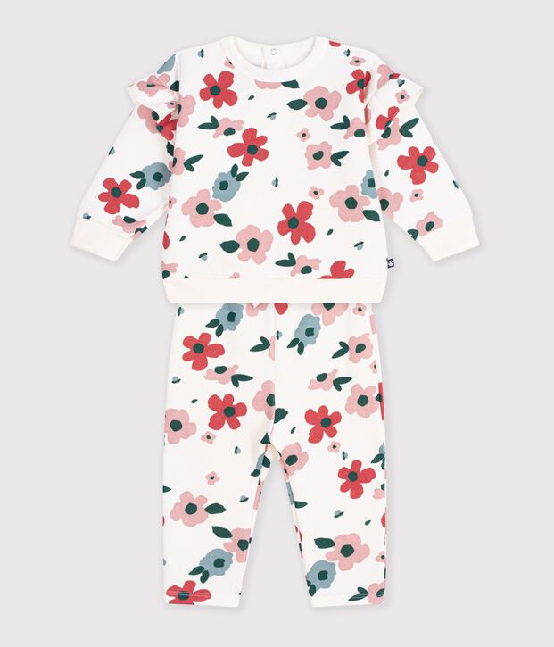 Conjunto de sudadera y pantal&oacute;n para beb&eacute; de algod&oacute;n con estampado de flores crudo/multicolor