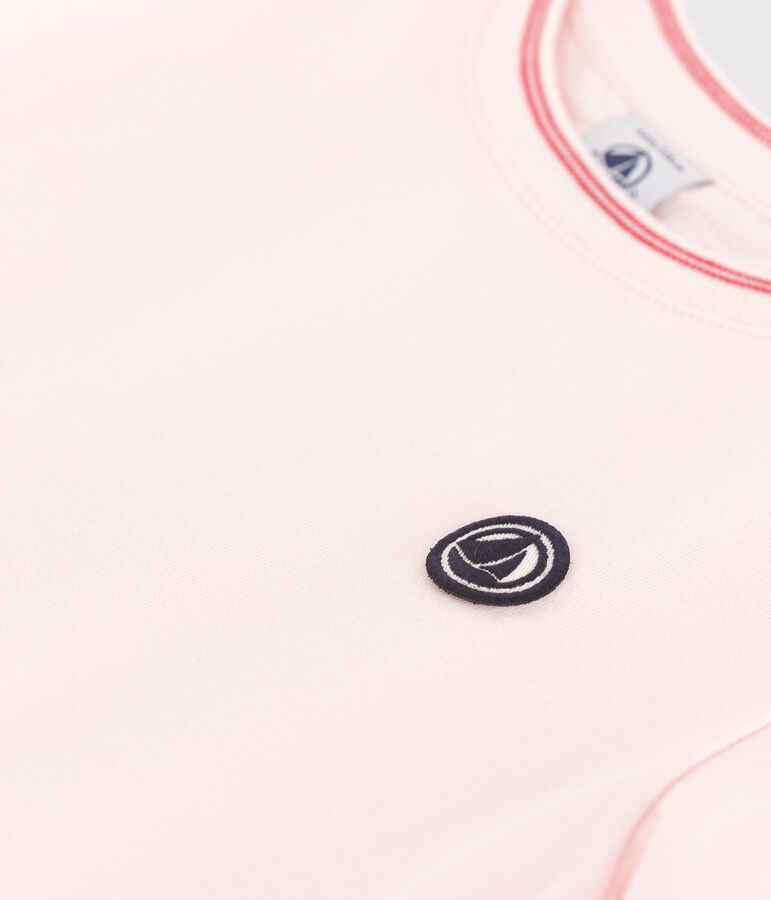 Camiseta infantil lisa de manga corta de algod&oacute;n rosa