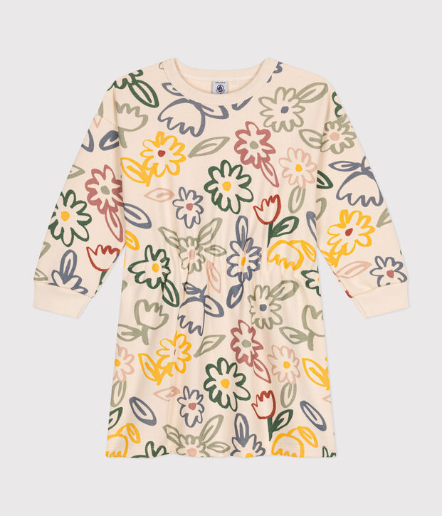 Vestido de manga larga de felpa para ni&ntilde;a crudo/multicolor