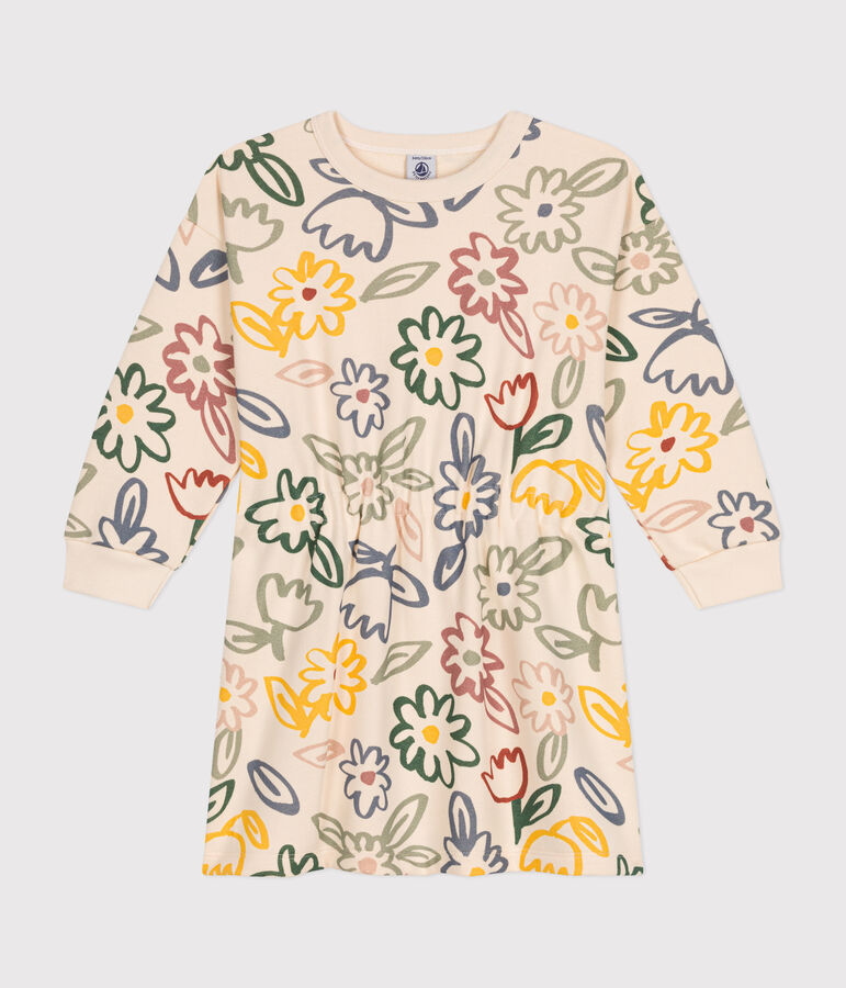 Vestido de manga larga de felpa para ni&ntilde;a crudo/multicolor