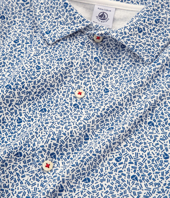 Pijama corto de punto para niño blanco MARSHMALLOW/azul MAJOR