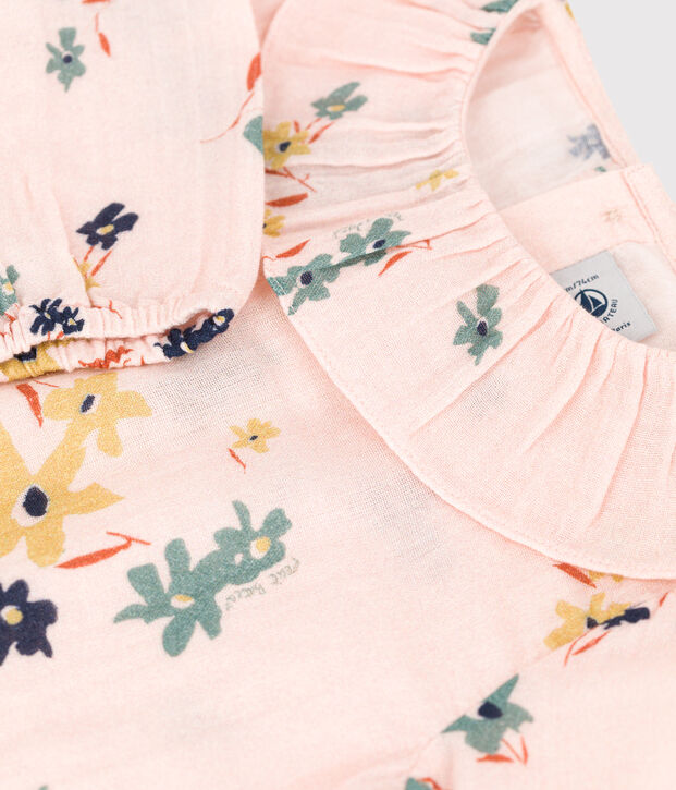 Blusa estampada de manga larga de gasa de algod&oacute;n para beb&eacute; rosa/multicolor