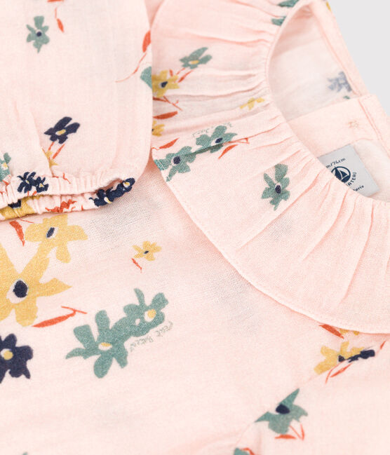 Blusa estampada de manga larga de gasa de algodón para bebé rosa SALINE/blanco MULTICO