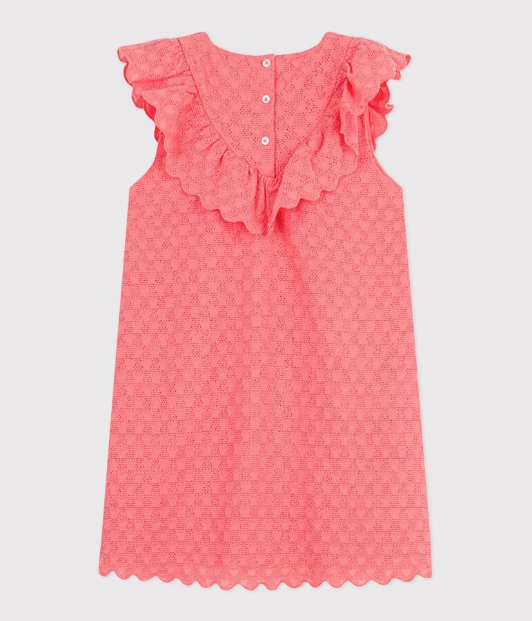 Vestido infantil de algod&oacute;n de manga corta con estampado de corazones rosa