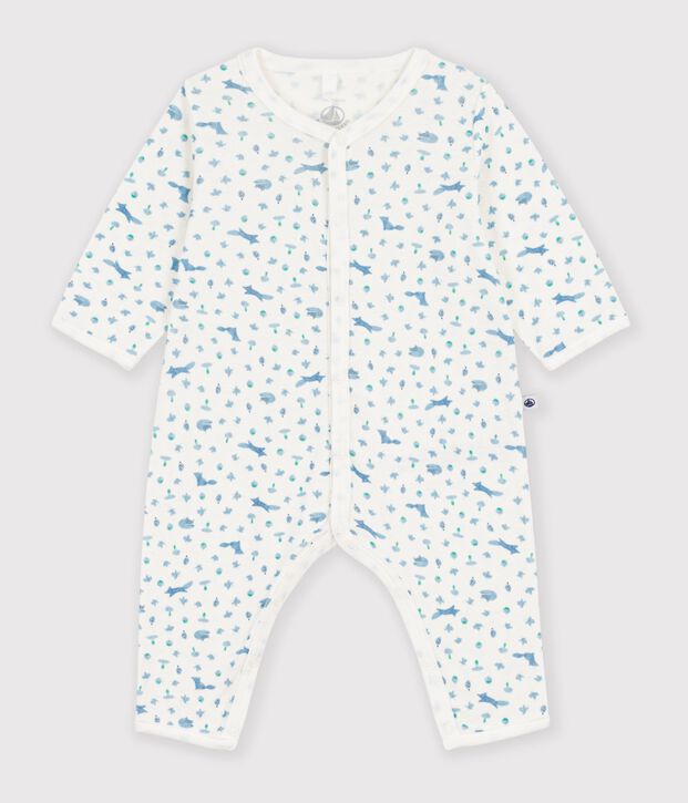 Pijama sin pies de algod&oacute;n con estampado de zorros para beb&eacute; blanco/azul
