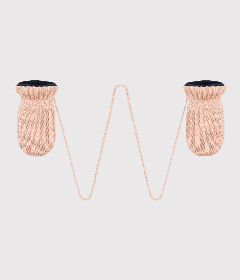 Manoplas de punto tricotado con forro polar reciclado para beb&eacute; rosa