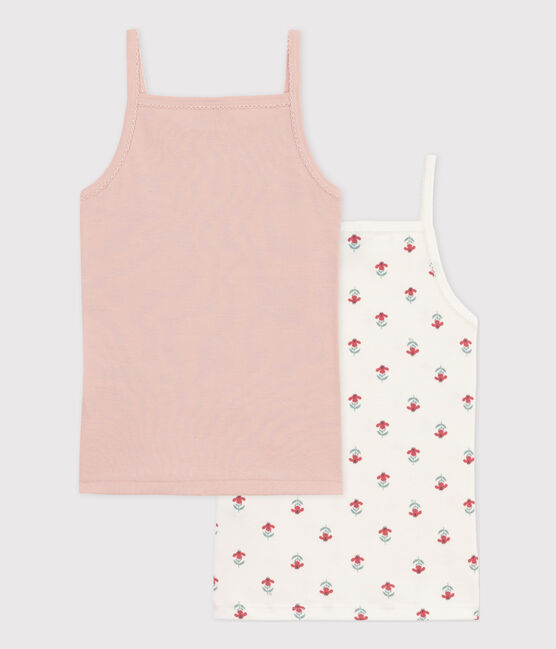 Juego de 2 camisetas de tirantes de algodón con flores para niña variante 1