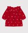 Vestido de terciopelo de manga larga con bordados de lazos para beb&eacute; rojo/crudo