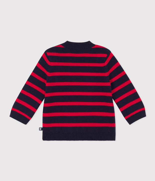 Jersey de lana y algod&oacute;n con rayas marineras para beb&eacute; azul/rojo