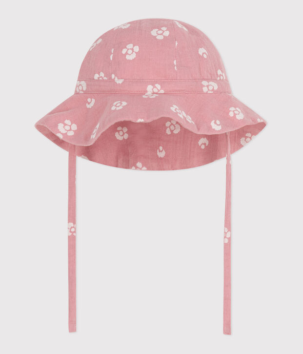 Gorro de gasa de algod&oacute;n para beb&eacute; ni&ntilde;a con flores rosas rosa/blanco
