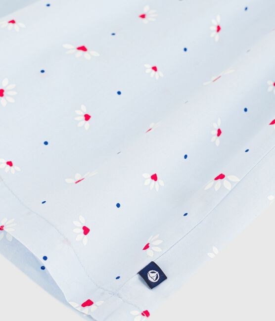 Blusa infantil de manga corta de popelina de algodón estampada azul FRAICHEUR/blanco MULTICO