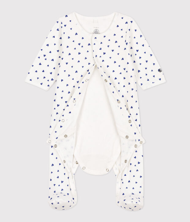 Bodyjama de t&uacute;bico con corazones blanco/azul